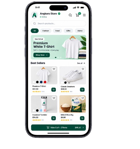 Angkoro store running inside Telegram on a phone